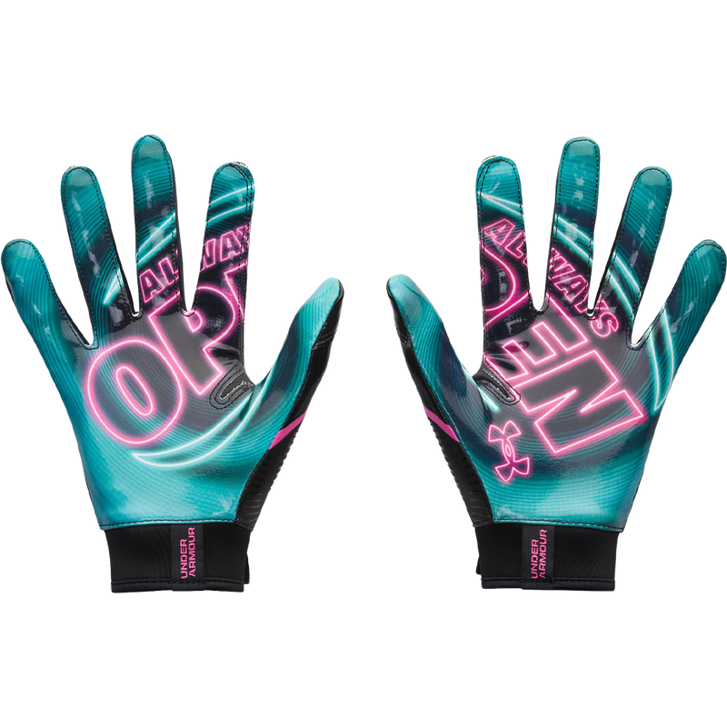 Youth UA Blur LE Glove PW, Under Armour Youth UA Blur LE Glove PW in Black Coastal Teal Pink Rave palm up