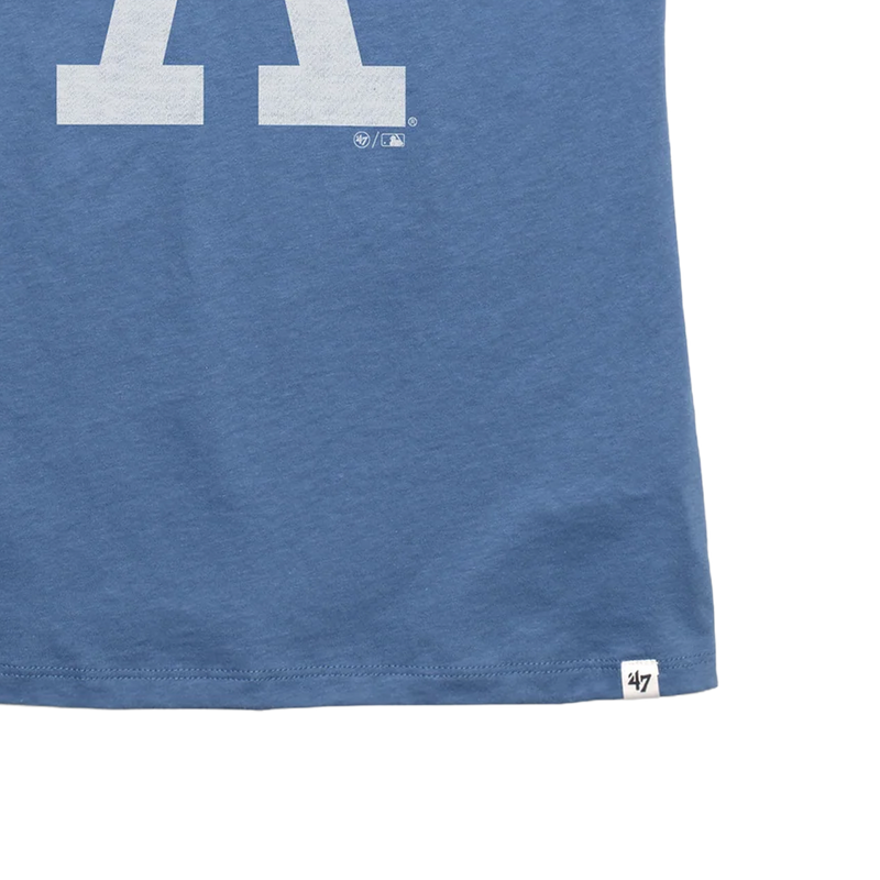 Women's Dodgers Premier Franklin Tee, 47 Brand Women's Dodgers Premier Franklin Tee in Cadet Blue with 47 Brand tag detail