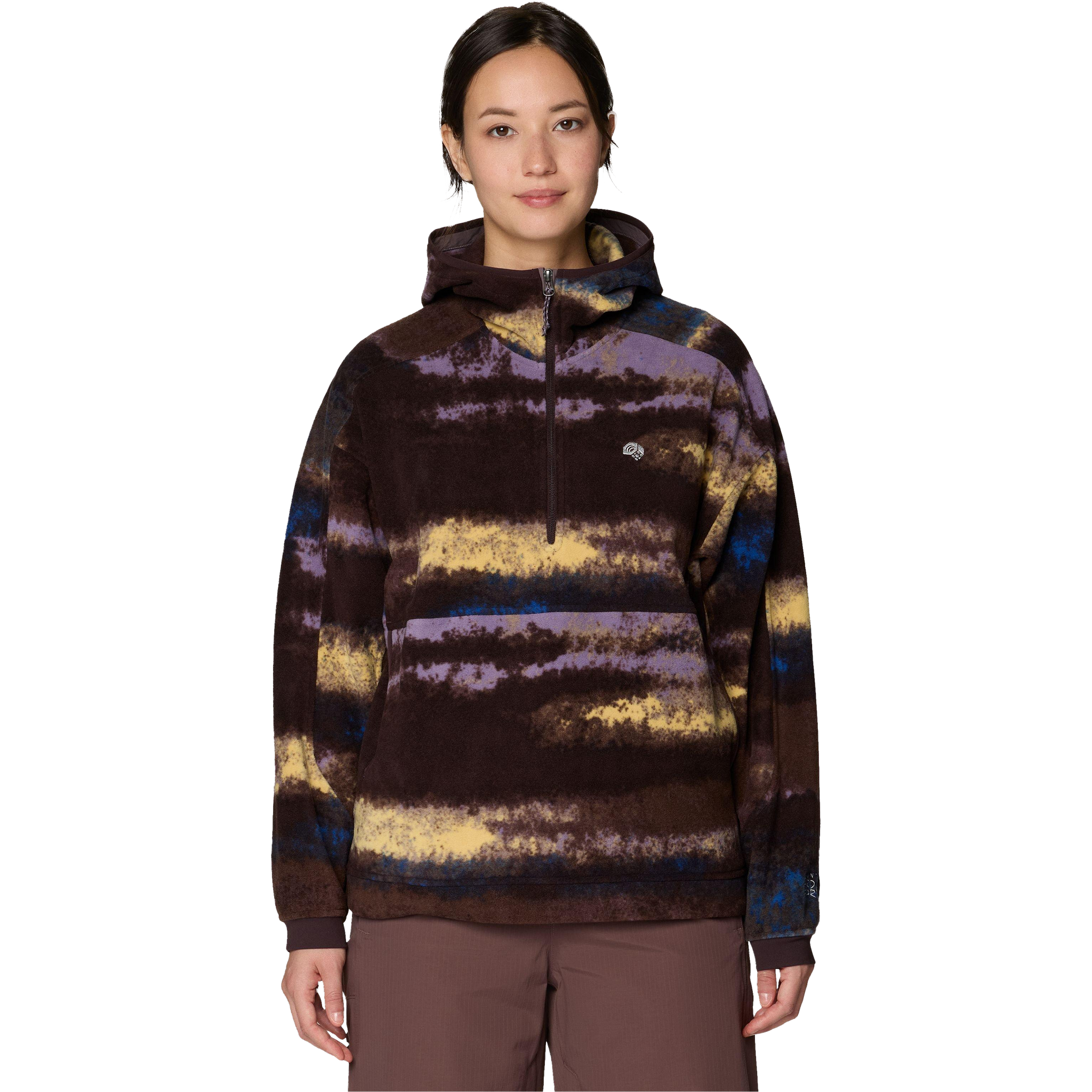 Moutain Hardwear Women's Apres Pro Fleece Hoody in Berry Blue Patchwork