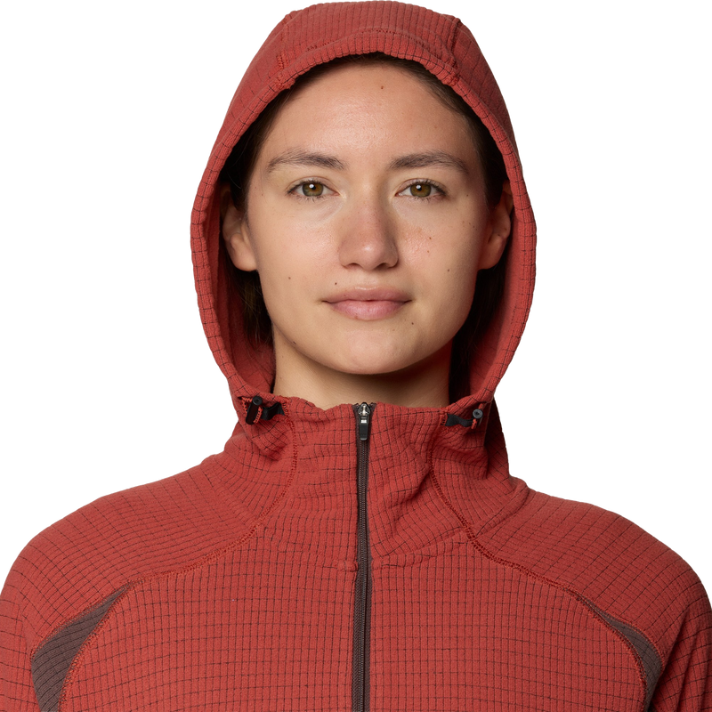 Mountain Hardwear Women's Summit Grid 1/2 Zip Hoody close view hood on