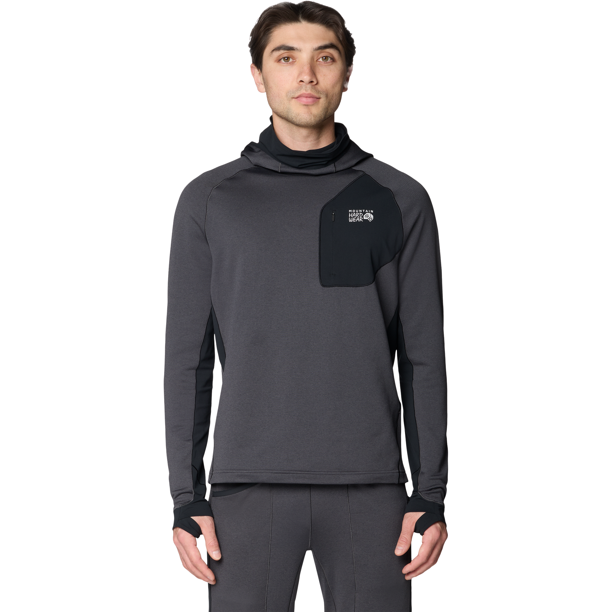 Mountain Hardwear Men's Up First Tech Fleece Hoody in Shark Heather/Black