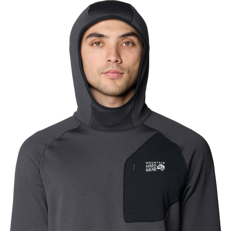 Mountain Hardwear Men's Up First Tech Fleece Hoody Front hood on Model