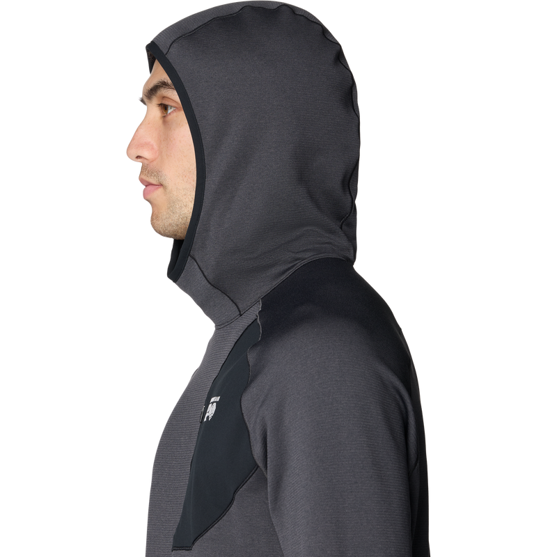 Mountain Hardwear Men's Up First Tech Fleece Hoody side with hood on