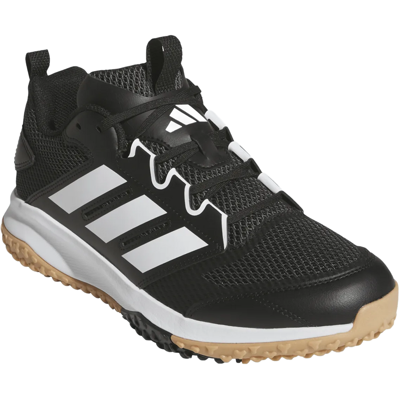 Adidas Youth Adizero DGT Turf in Core Black Cloud White angled lateral view