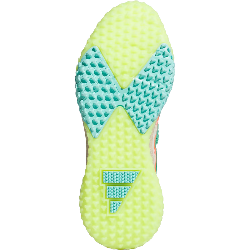 Youth Adizero DGT Turf 'Somos', Adidas Youth Adizero DGT Turf 'Somos' in Crystal Linen Solar Slime bottom view with traction detail
