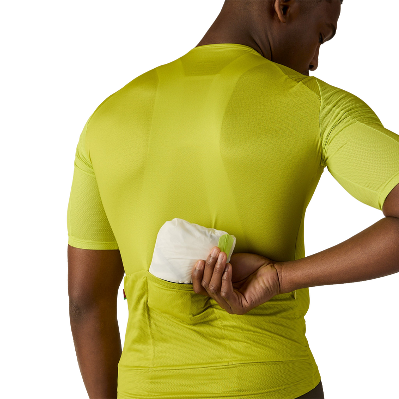 Men's LUXE Ultralight Jacket, Men's LUXE Ultralight Jacket in Undyed Chartreuese packed 