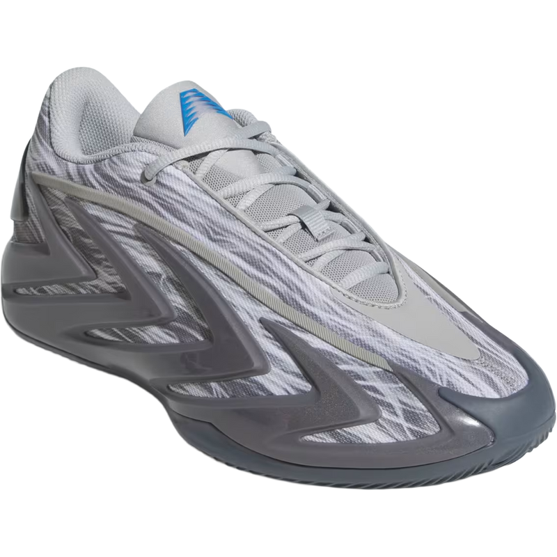 Adidas Men's Anthony Edwards 3 'Snow Camo' in Stone Onix Night Grey angled view