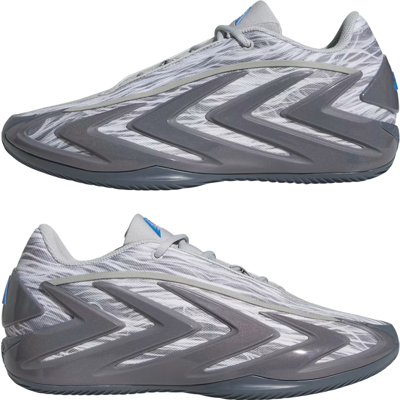 Adidas Men's Anthony Edwards 3 'Snow Camo' in Stone Onix Night Grey side by side top to bottom