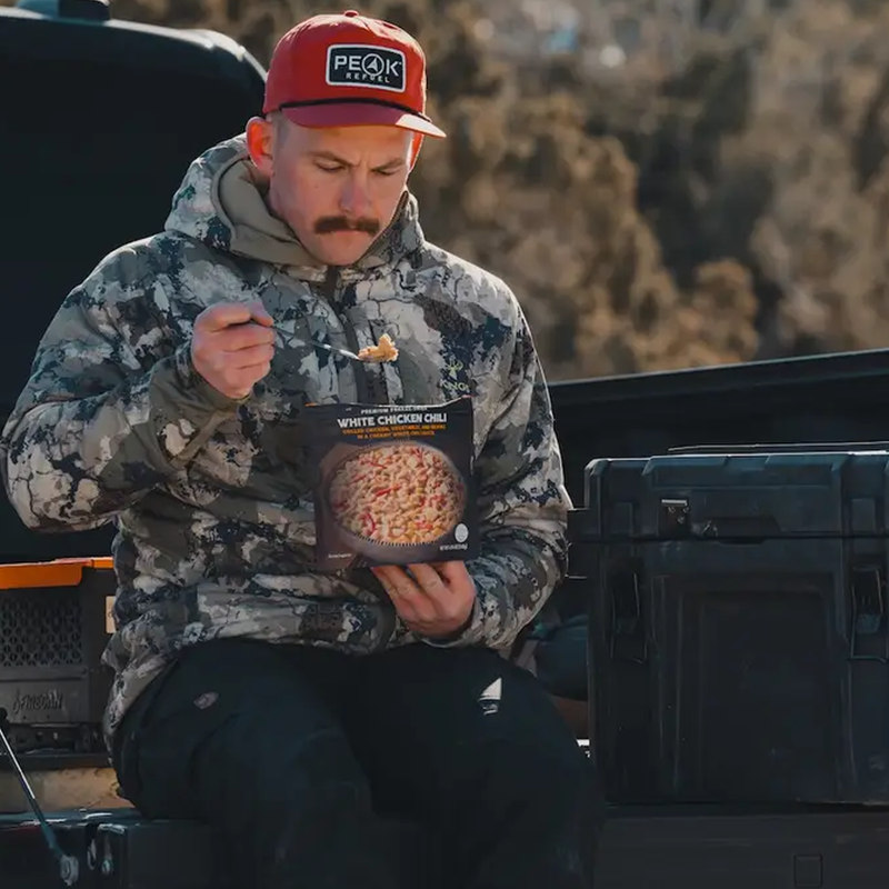 White Chicken Chili (2 Servings), Peak Refuel White Chicken Chili (2 Servings) in hand