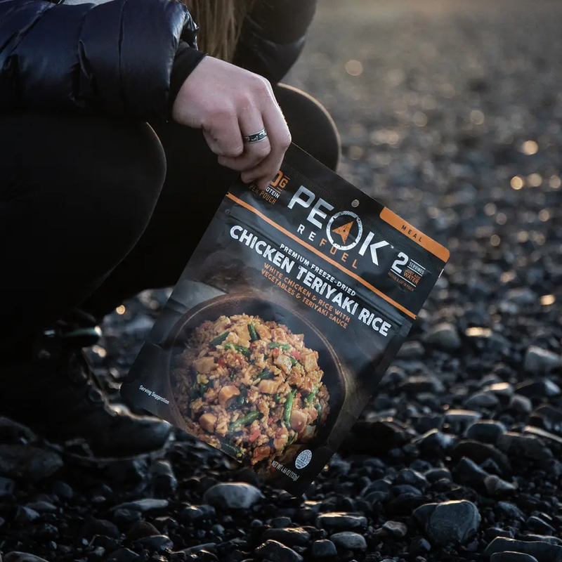 Chicken Teriyaki Rice (2 Servings), Peak Refuel Chicken Teriyaki Rice (2 Servings) in hand