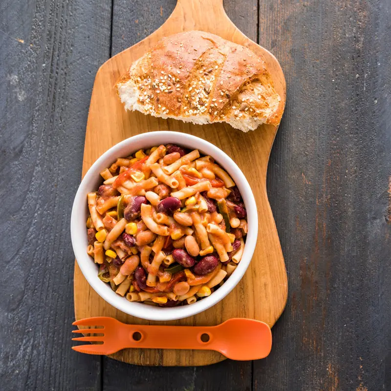 Three Bean Chili Mac (2 Servings), Peak Refuel Three Bean Chili Mac (2 Servings) in bowl