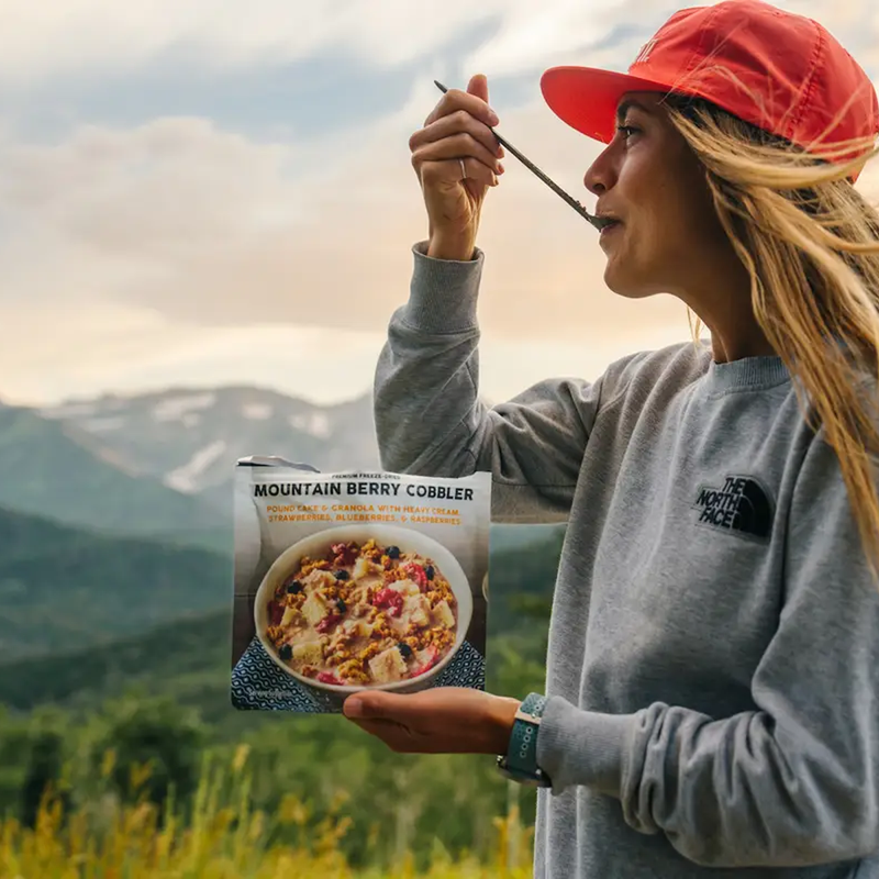 Mountain Berry Cobbler (2 Servings), Peak Refuel Mountain Berry Cobbler (2 Servings) in hand