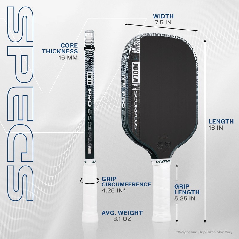 Scorpeus Pro V Collin Johns, Joola Scorpeus Pro V Pickleball Paddle spec sheet