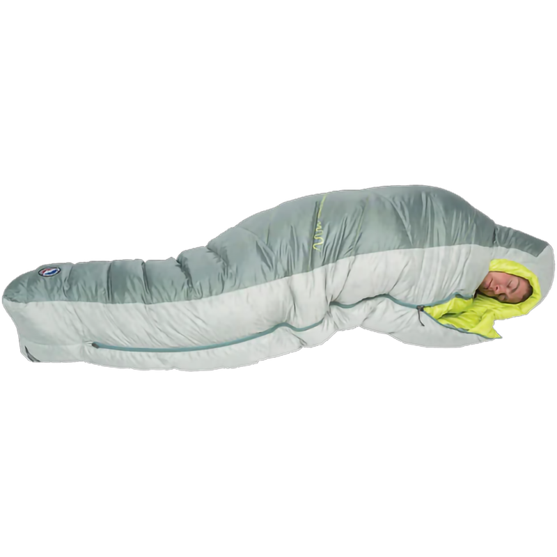 Sidewinder 20 Regular, Big Agnes Sidewinder 20 Regular in Chinois Green/Mercury/Primrose with model on side