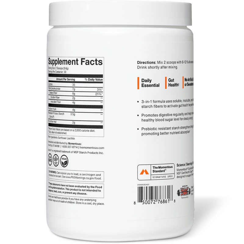 Fiber + (30 Servings), Momentous Fiber + 30 servings side of tub