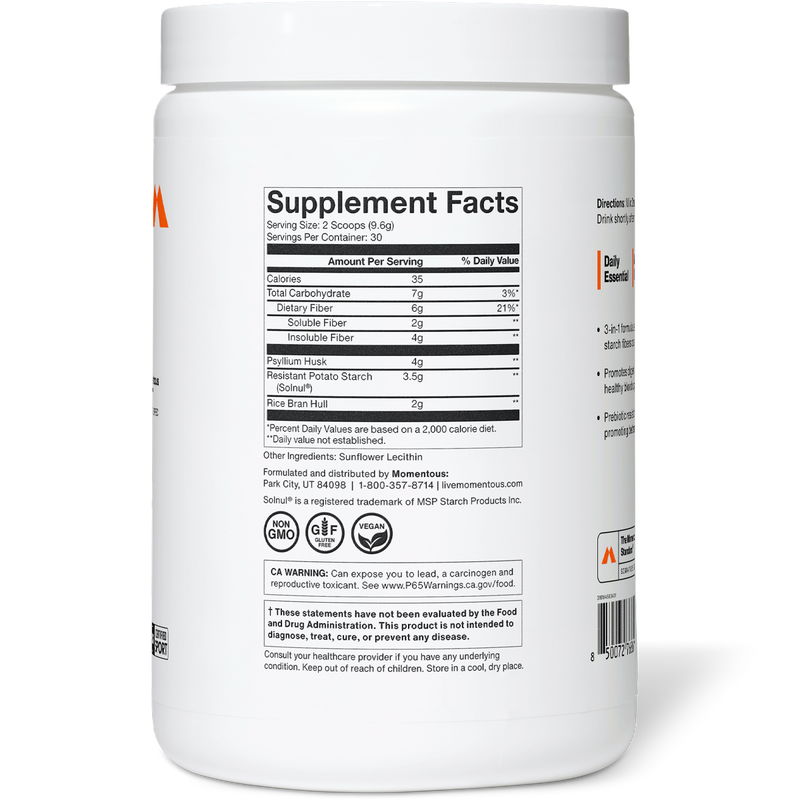 Fiber + (30 Servings), Momentous Fiber + 30 servings back of tub