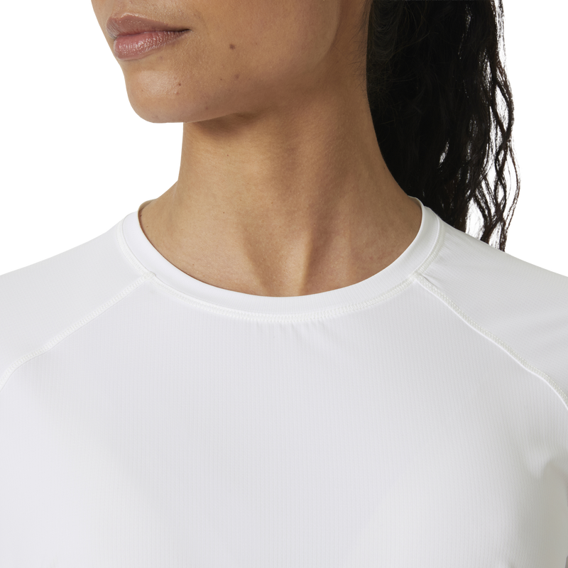 Women's Shine Solen Long Sleeve Crew, Helly Hansen Women's Shine Solen Long Sleeve Crew in 001 White neck