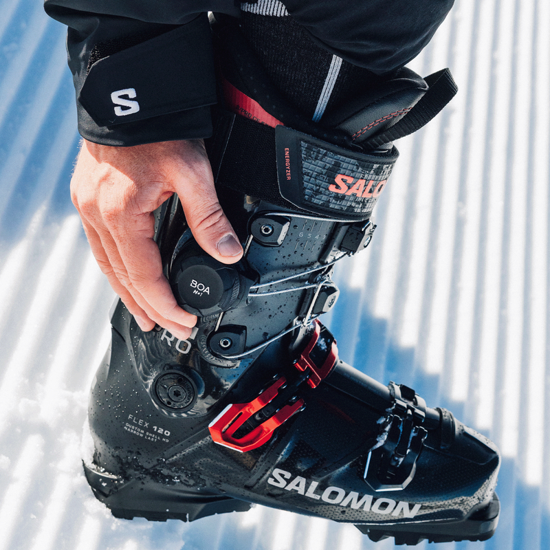 S/Pro Alpha C BOA 120, Salomon S/Pro Alpha C BOA 120 in Black/Samba Met/Dark Grey Met on model 