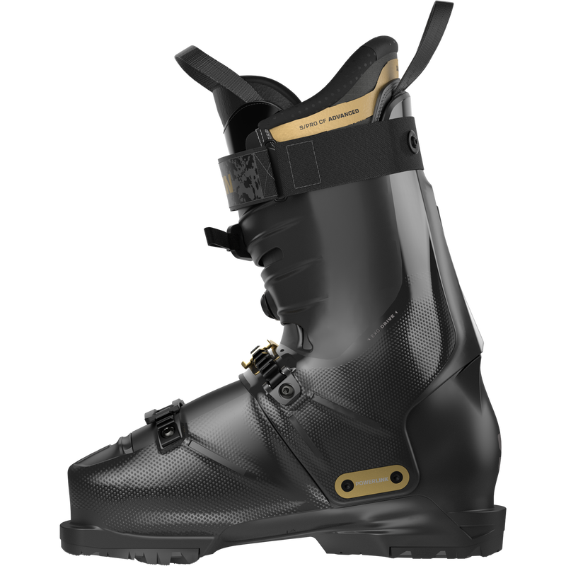 Women's S/Pro Alpha C BOA 95, Salomon Women's S/Pro Alpha C BOA 95 in Black/Gold Met/Dark Grey Met inside right profile