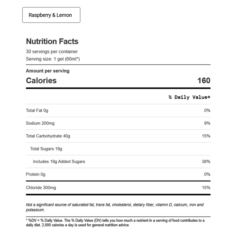 Beta Fuel + Electrolyte Gel, Science in Sport Beta Fuel + Electrolyte Gel Raspberry & Lemon  Nutrition Facts 