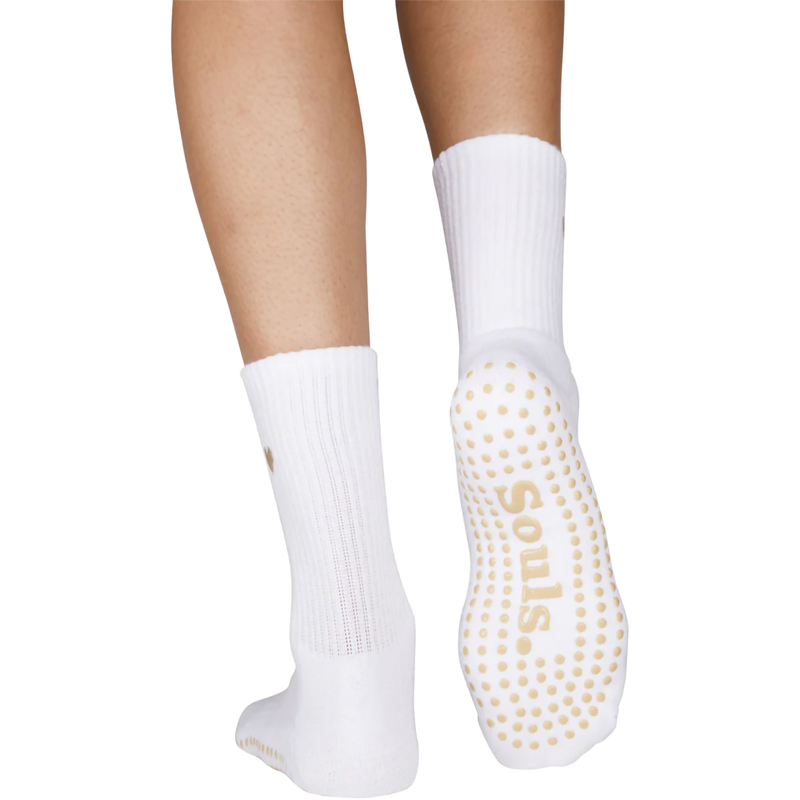 Women's Grip Crew Socks, Souls Women's Grip Crew Socks in Beige Heart back