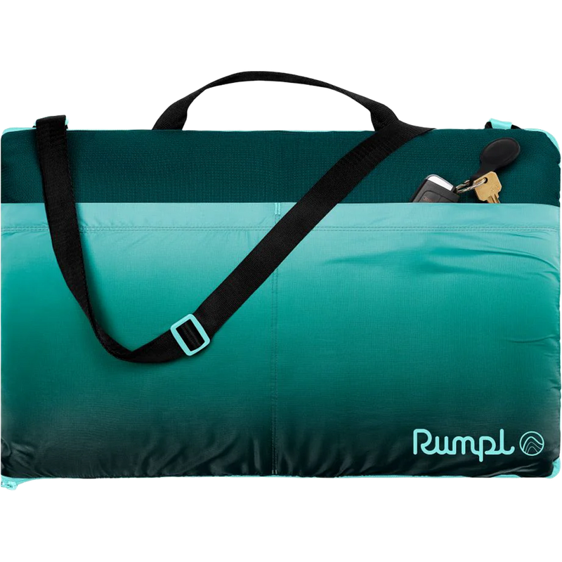 Stash Mat XL, Rumpl Stash Mat XL in Jade Fade with pocket and strap detail 