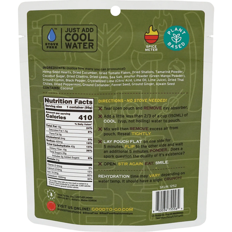 Vegan 5-Day Emergency Food Kit, Good To-Go Cucumber Chaat Salad (1 Serving) back of package