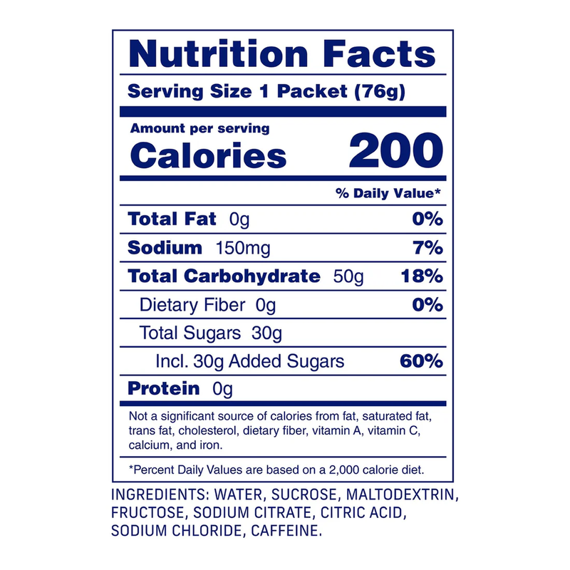 Caffeinated Original 50g Energy Gel, Carbs Fuel Caffeinated Original 50g Energy Gel Nutrition Facts