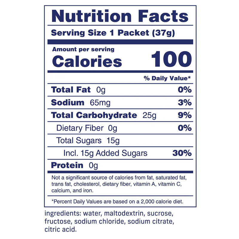 Original 25g Energy Gel, Carbs Fuel Original 25g Energy Gel Nutrition Facts