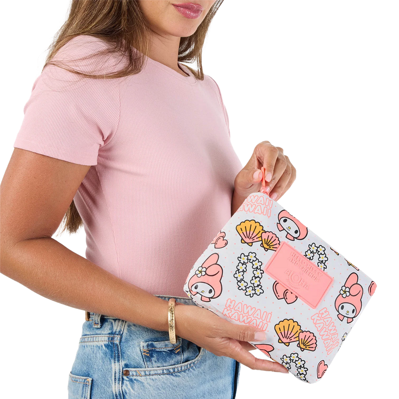 Aloha Collection My Melody Small Pouch front view with model
