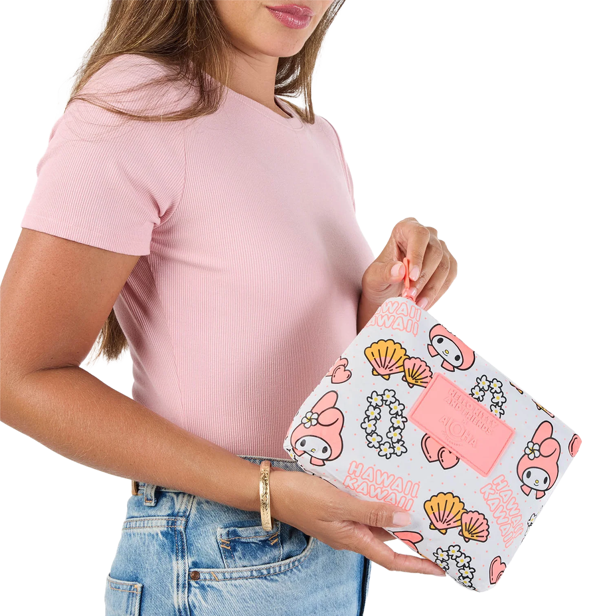 Aloha Collection My Melody Small Pouch front view with model