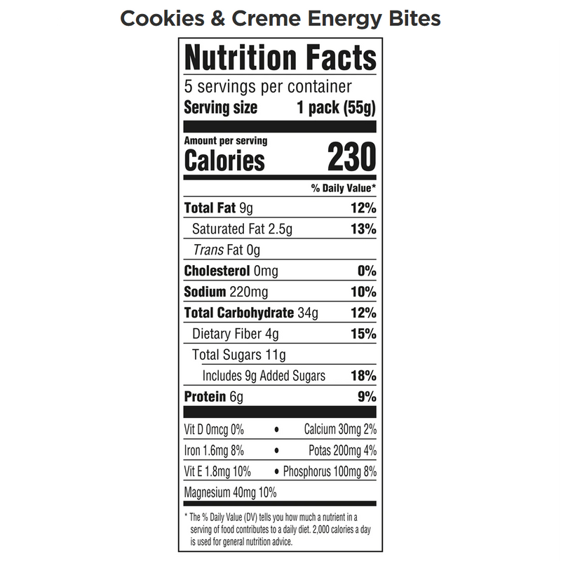 Energy Bites, Clif Bar Energy Bites Cookies & Cream Nutrition Facts
