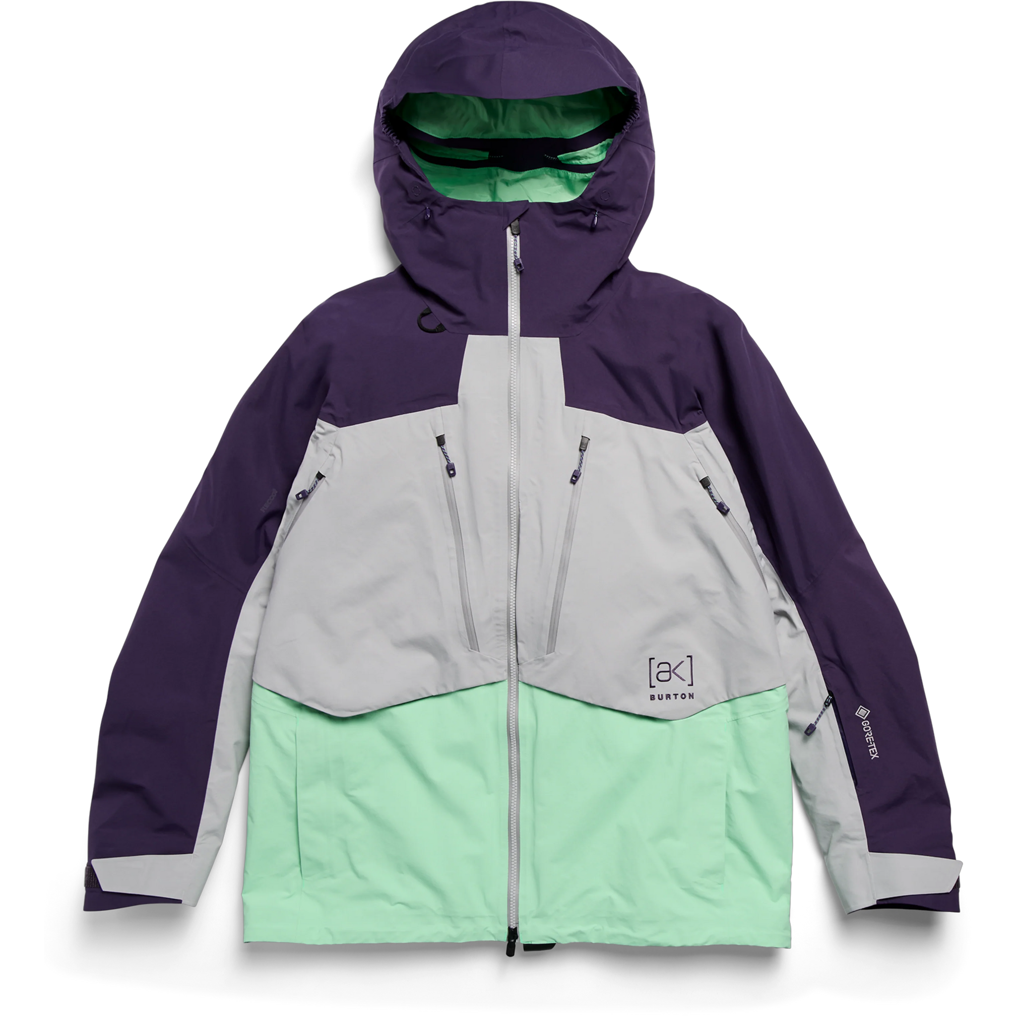 Burton Men's AK Swash Insulated Gore Tex 2L Jacket in Nightshade Purple/Apparition Grey/Green Voltage