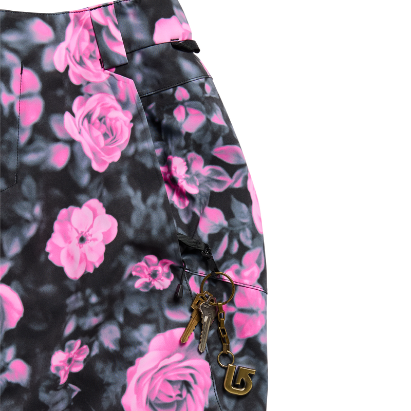 Women's Reserve 2L Stretch Slim Pants, Burton Women's Reserve 2L Stretch Slim Pants in Shockwave Floral with pocket and key detail