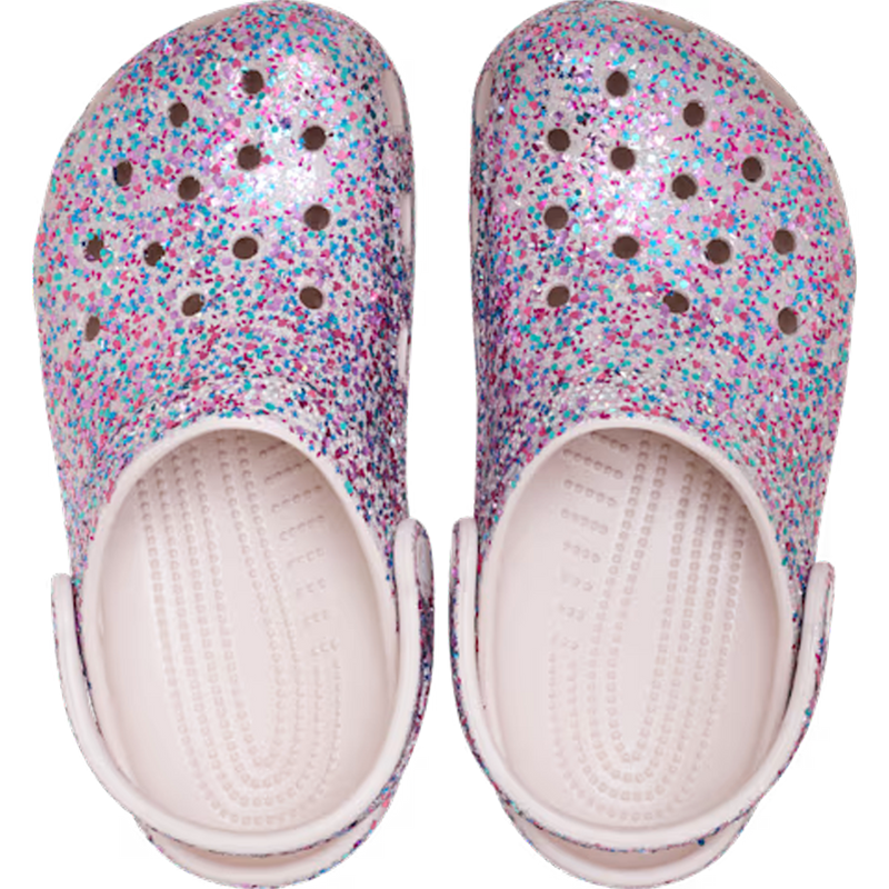 Youth Classic Dazzle Glitter Clog, Crocs Youth Classic Dazzle Glitter Clog in Cocoa Creme top view