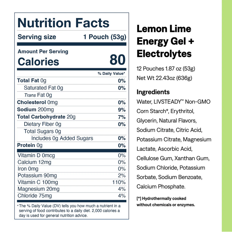Energy Gel Plus Electrolytes, UCAN Energy Gel Plus Electrolytes Lemon Lime Nutrition Facts
