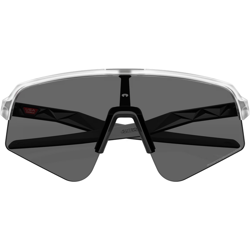 Sutro Lite Sweep - Matte Clear/Clear to Black Iridium Photochromic, Oakley Sutro Lite Sweep - Matte Clear/Clear to Black Iridium Photochromic front arms folded lens dark