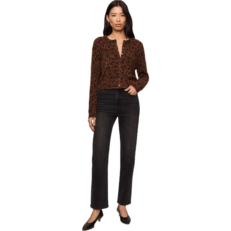 Women's Medina Leopard Cardigan, Z Supply Women's Medina Leopard Cardigan in Burnt Uber full view on model