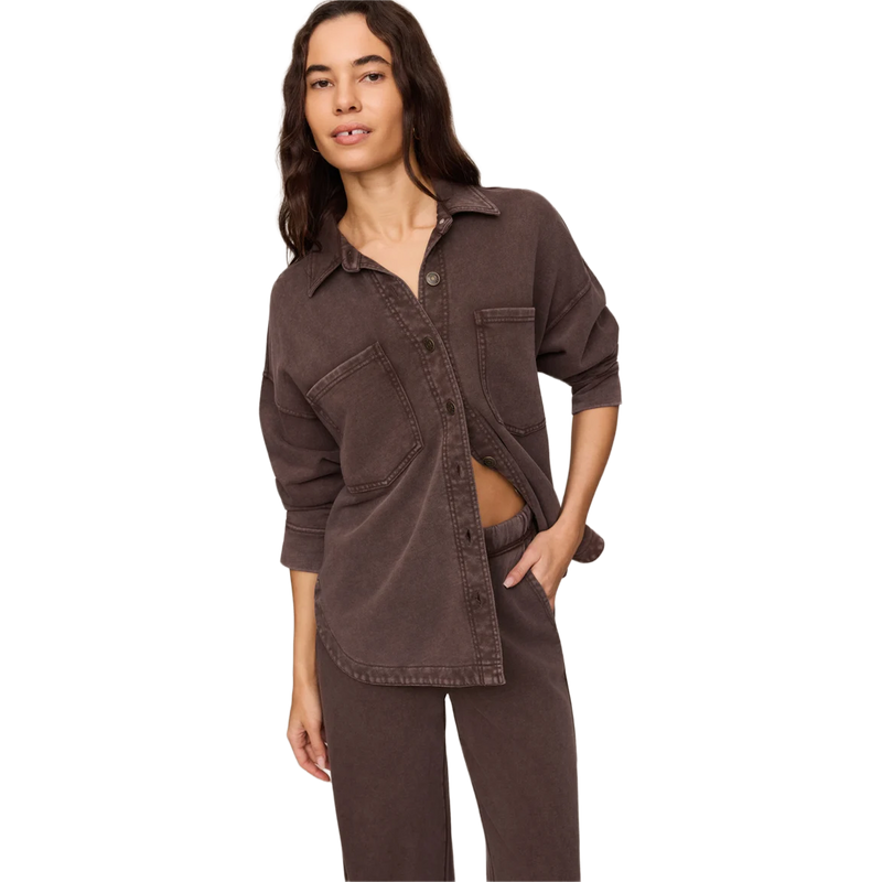 Women's All Day Knit Jacket, Z Supply Women's All Day Knit Jacket in Dark Chocolate on model