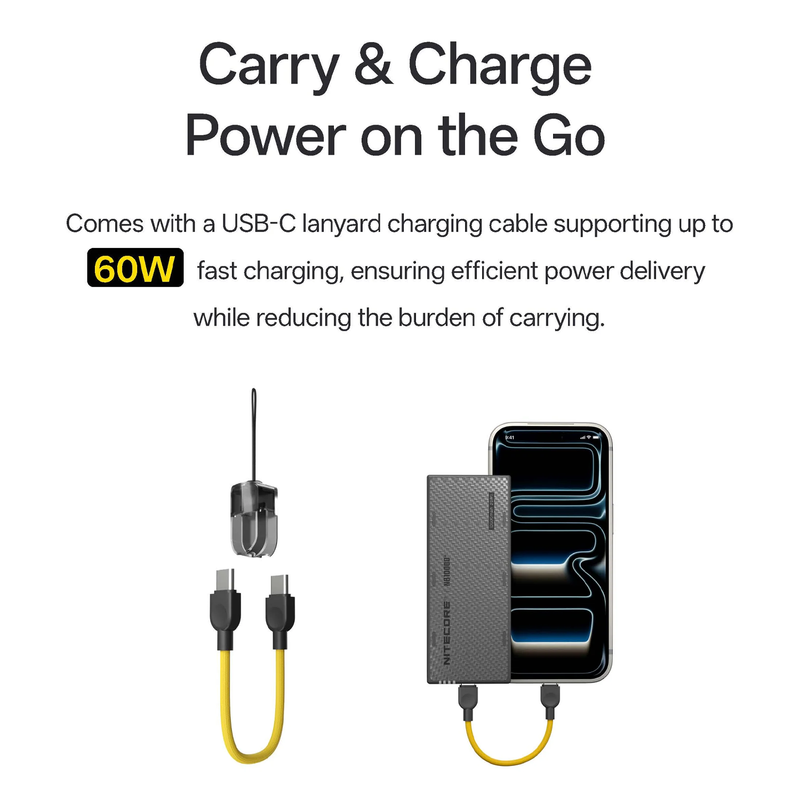 NB10000 Gen 4 Power Bank, Nitecore NB10000 Gen 4 Power Bank comes with lanyard cable