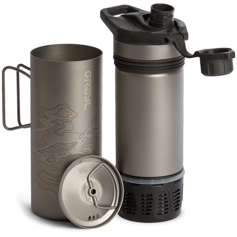 GeoPress Ti, Grayl GeoPress Ti cup and filter/coffee press