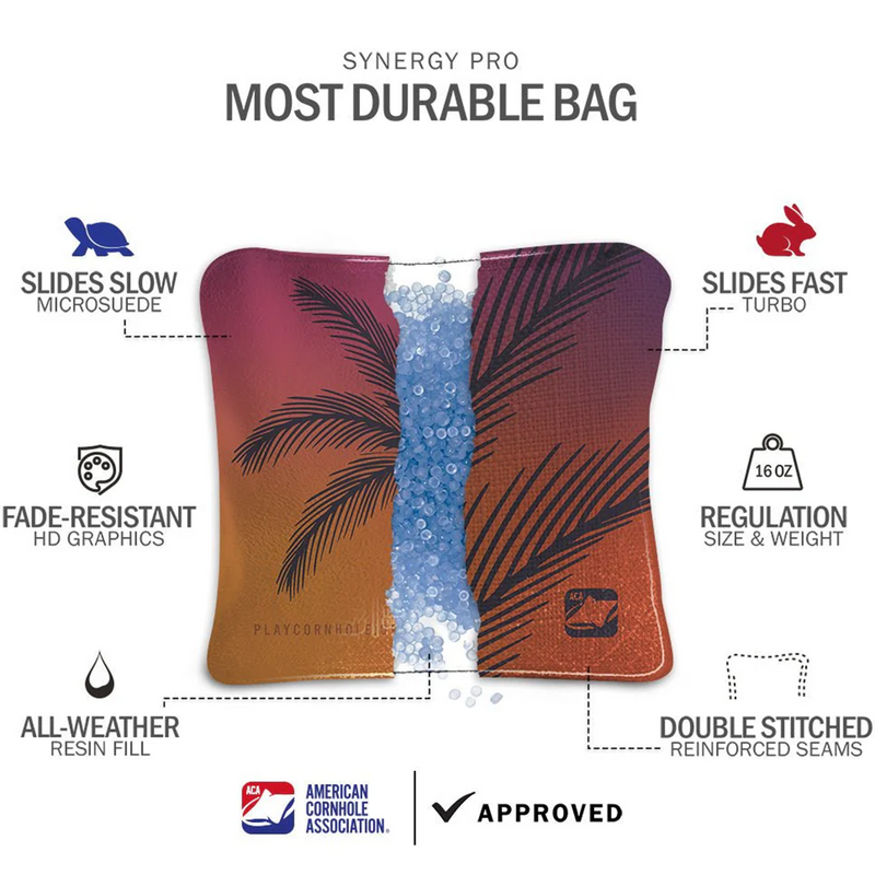 Synergy Pro Cornhole Bags, American Cornhole Association Synergy Pro Cornhole Bags in Tropical Sunset specs