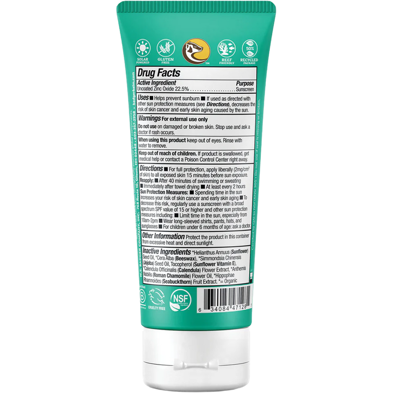 Baby Mineral Sunscreen SPF 40, Badger Baby Mineral Sunscreen SPF 40 back side