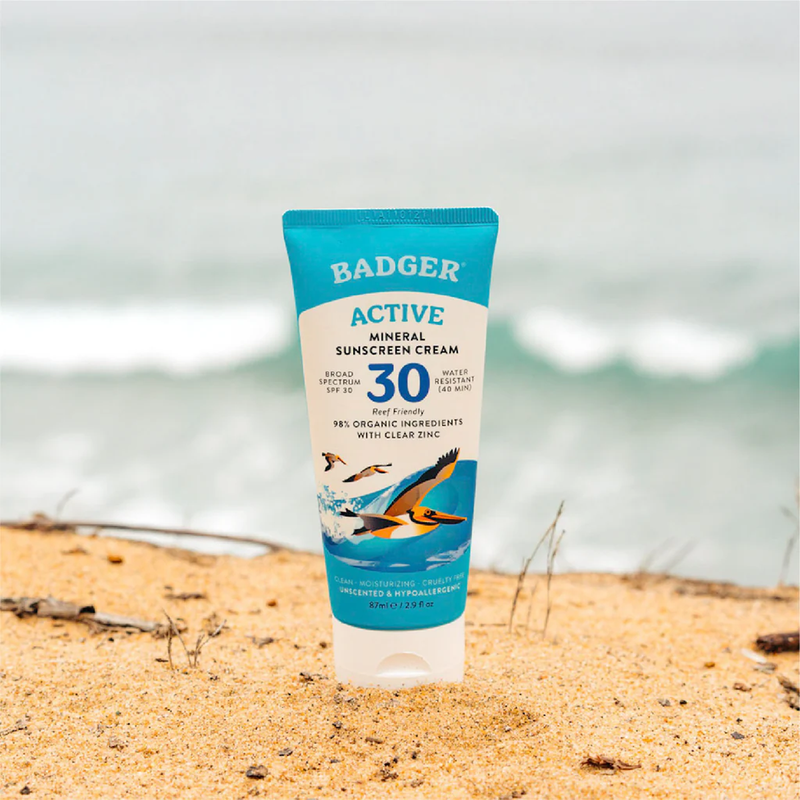 Active Mineral Sunscreen SPF 30, Badger Active Mineral Sunscreen SPF 30 on the beach