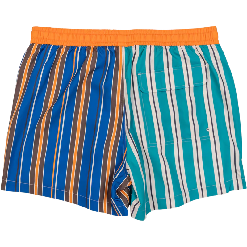Men's Double Stripes Split Swim Short, Duvin Design Men's Double Stripes Split Swim Short in Teal back