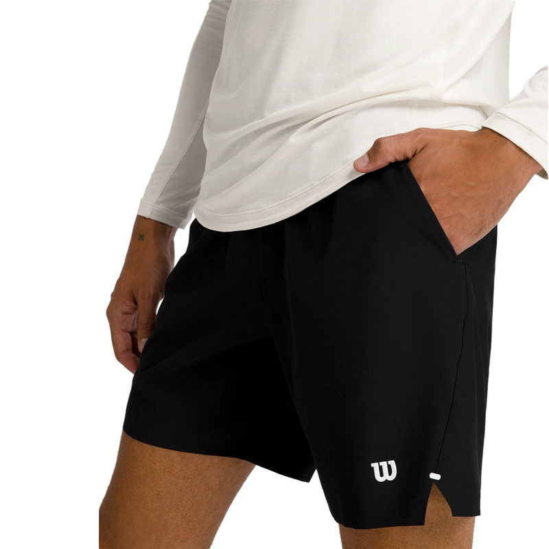 Men's Tournament Short V2 Unlined 7", Wilson Men's Tournament Short V2 Unlined 7" in Black with pocket and slit detail