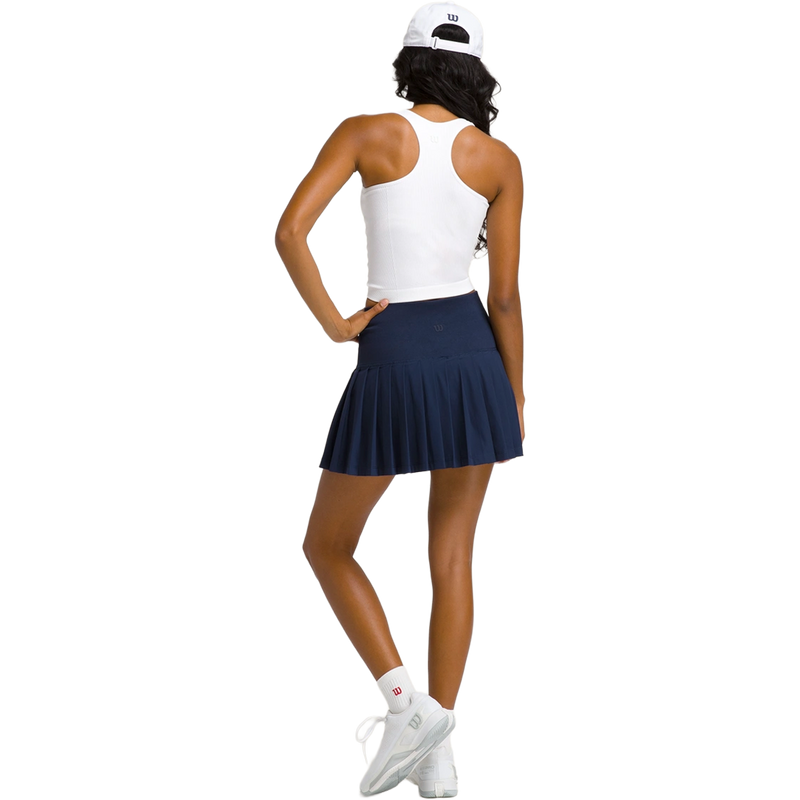 Women's Midtown Tennis Skirt, Wilson Women's Midtown Tennis Skirt in Classic Navy back view on model