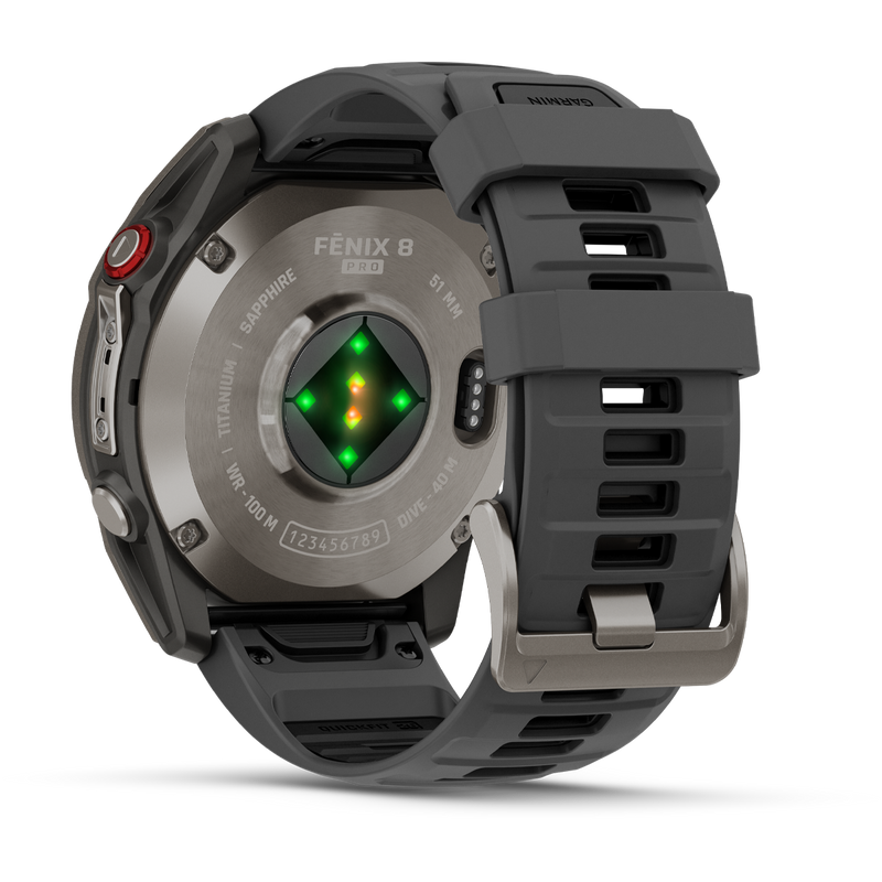 Fenix 8 Pro Sapphire 51mm Titanium w/ Graphite, Garmin Fenix 8 Pro Sapphire 51mm Titanium Graph back