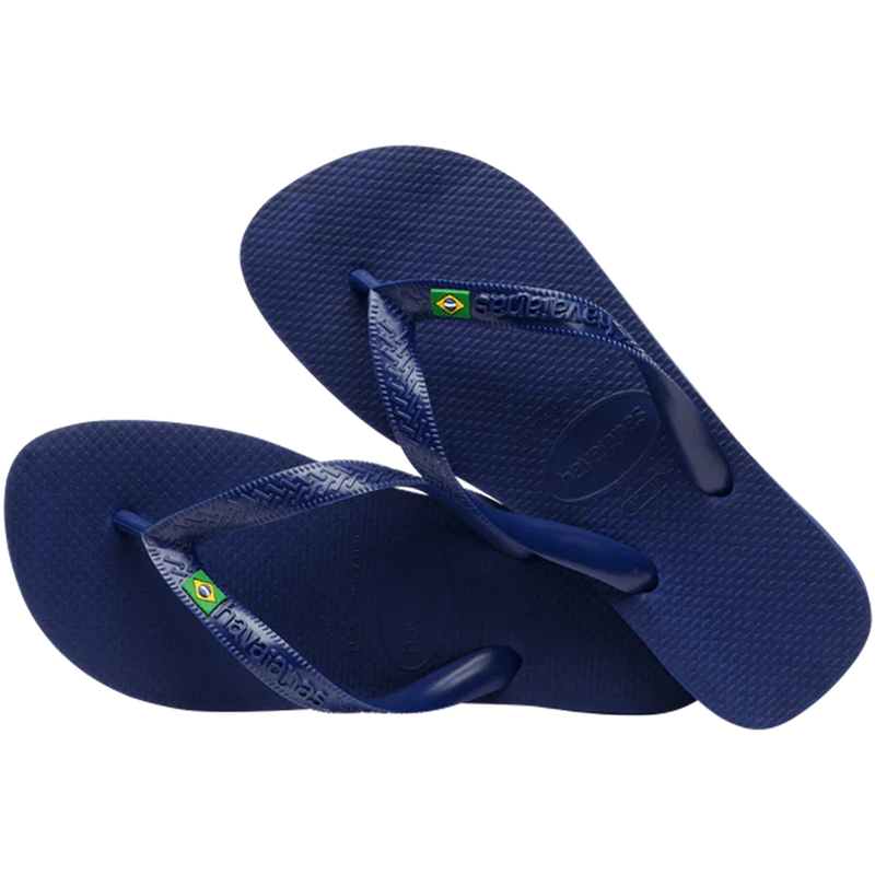 Women's Brazil Logo, Havaianas Women's Brazil Logo in Navy Blue left angled facing pair 