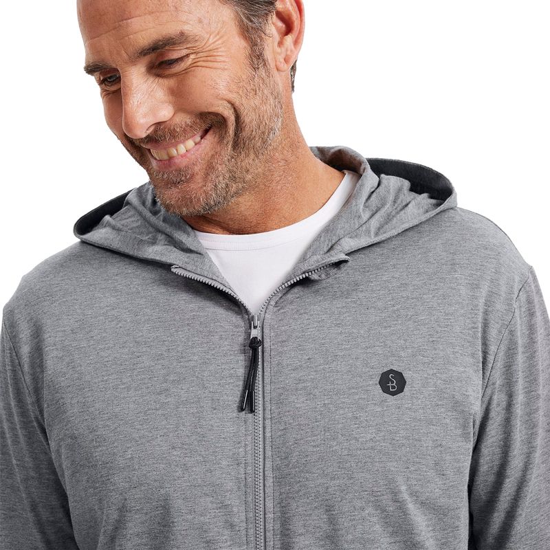 Men's Summer Essential Hooded Zip Top UPF 50+, Solbari Men's Summer Essential Hooded Zip Top UPF 50+ zipper detail